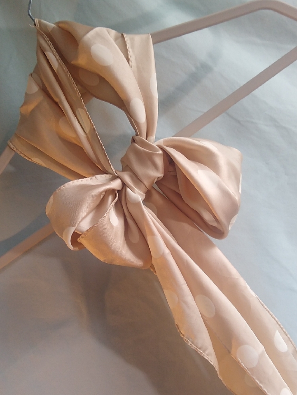 Creamy Soft Golden-Beige Polka Dot Satin Scarf